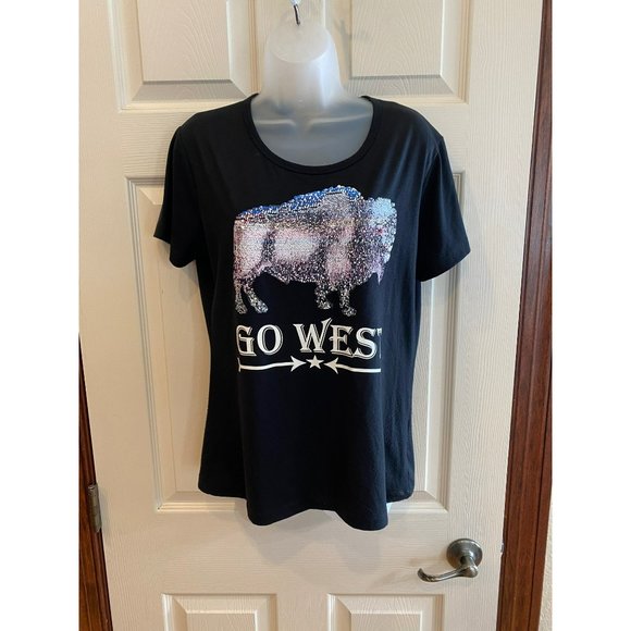Go West Ladies Sequin Color Changing Buffalo Tee Size Medium - Picture 1 of 7